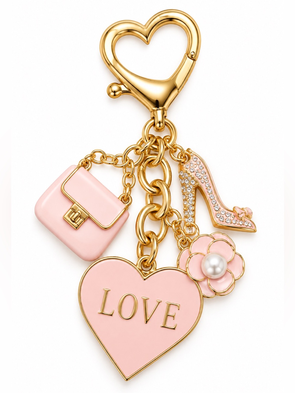 Heart Heels Flower Key Chain/Bag Charm with Gold Accents